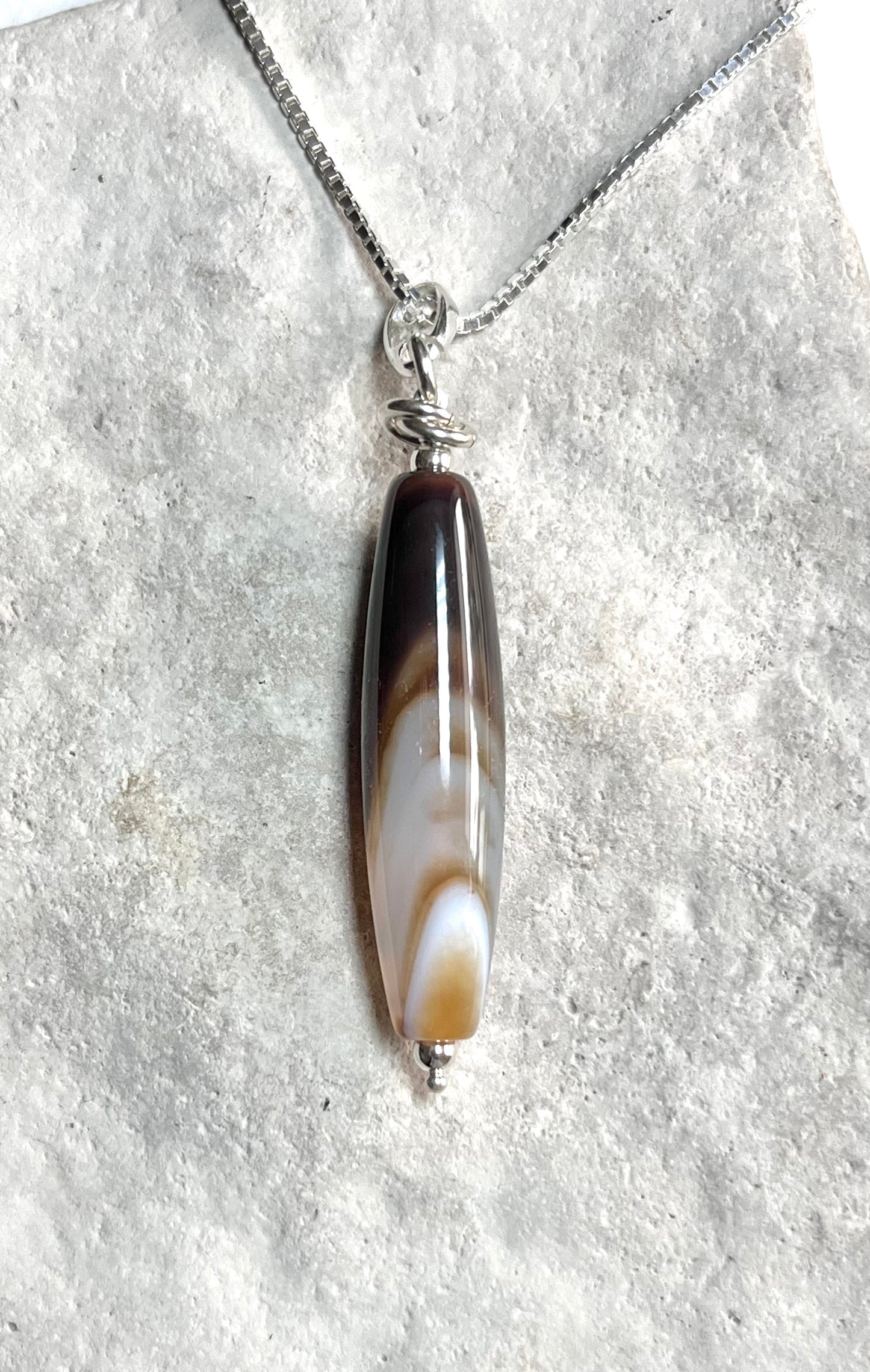 Sterling and Agate Pendant on 18” Sterling Box Link Chain