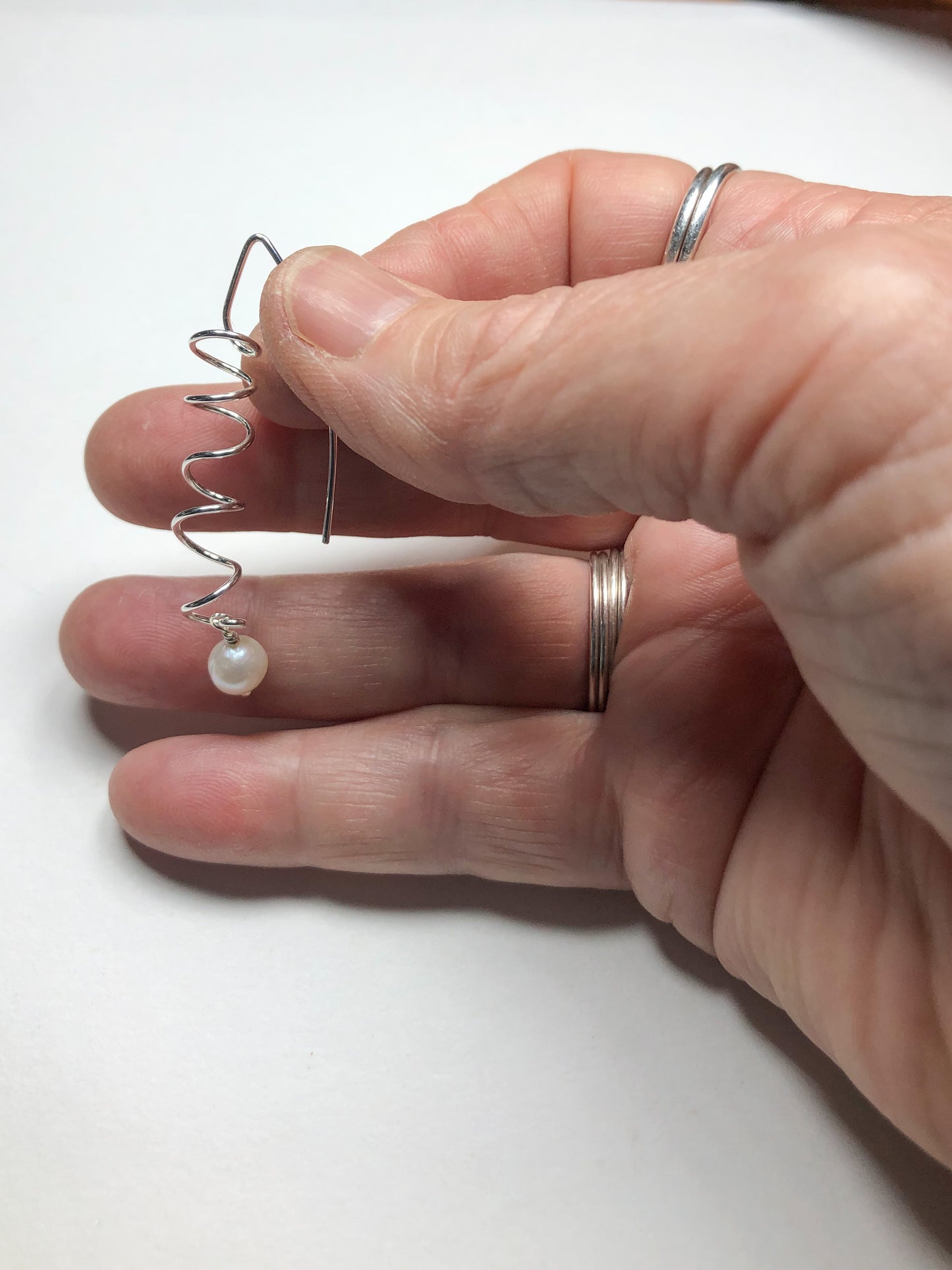 Spiral Earring with Freshwater Pearl Drop
