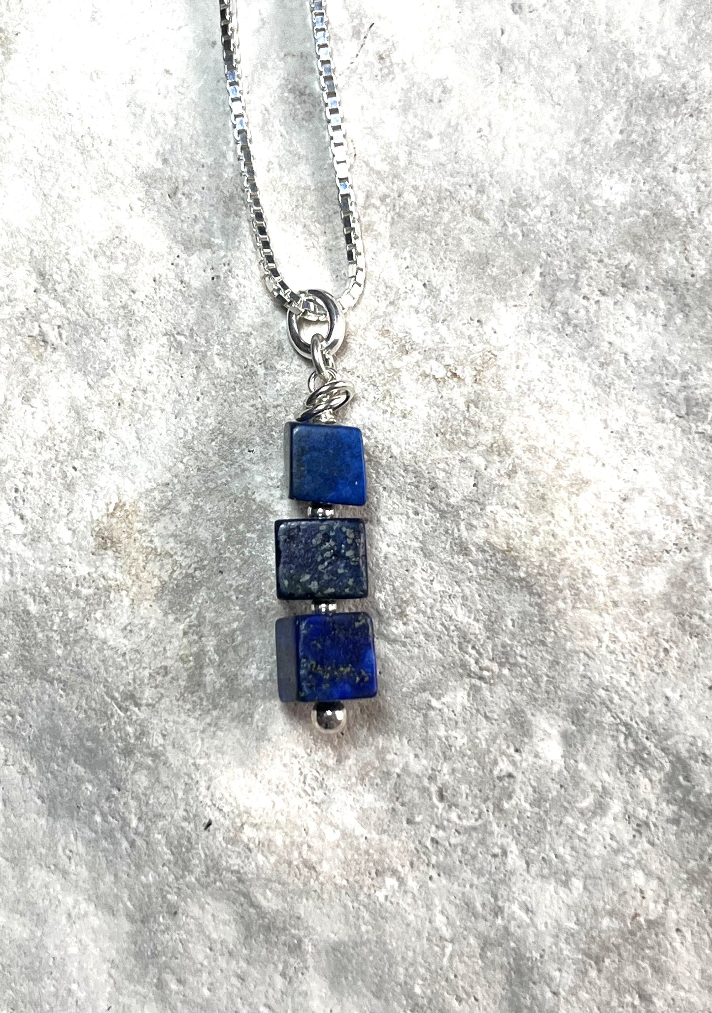 Lapis Lazuli and Sterling Silver Pendant on 18” Sterling Box Link Chain