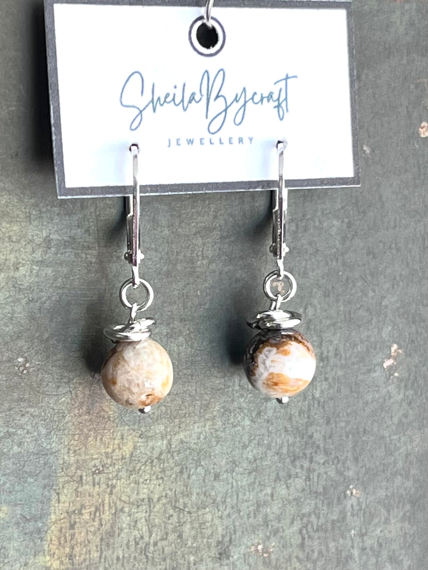Sterling Silver and Wood Jasper Earrings