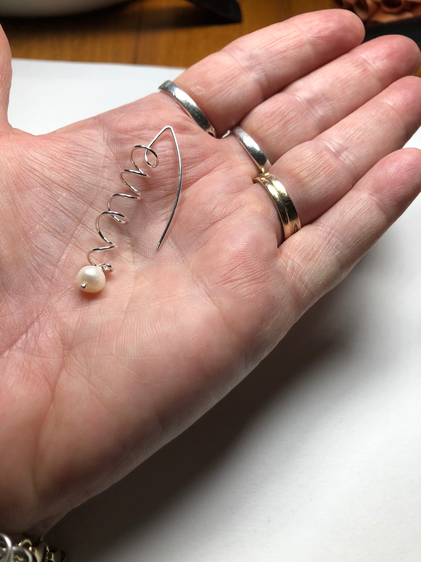 Spiral Earring with Freshwater Pearl Drop