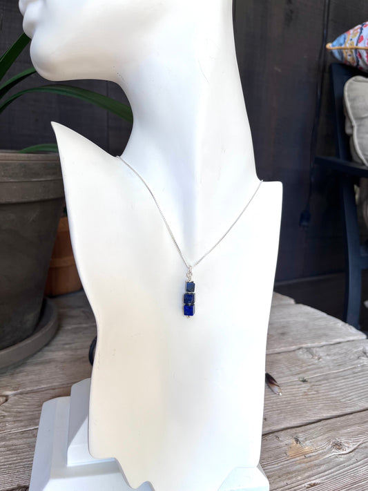 Lapis Lazuli and Sterling Silver Pendant on 18” Sterling Box Link Chain