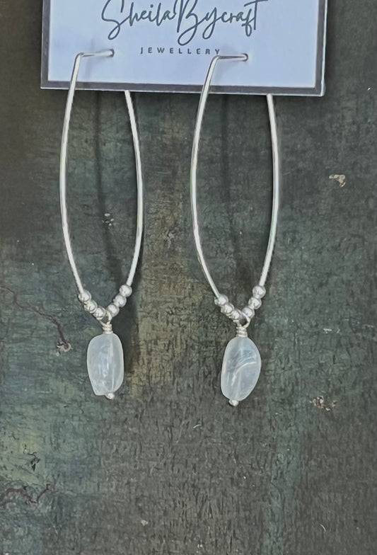 Sterling and Moonstone Oval Hoop Earrings