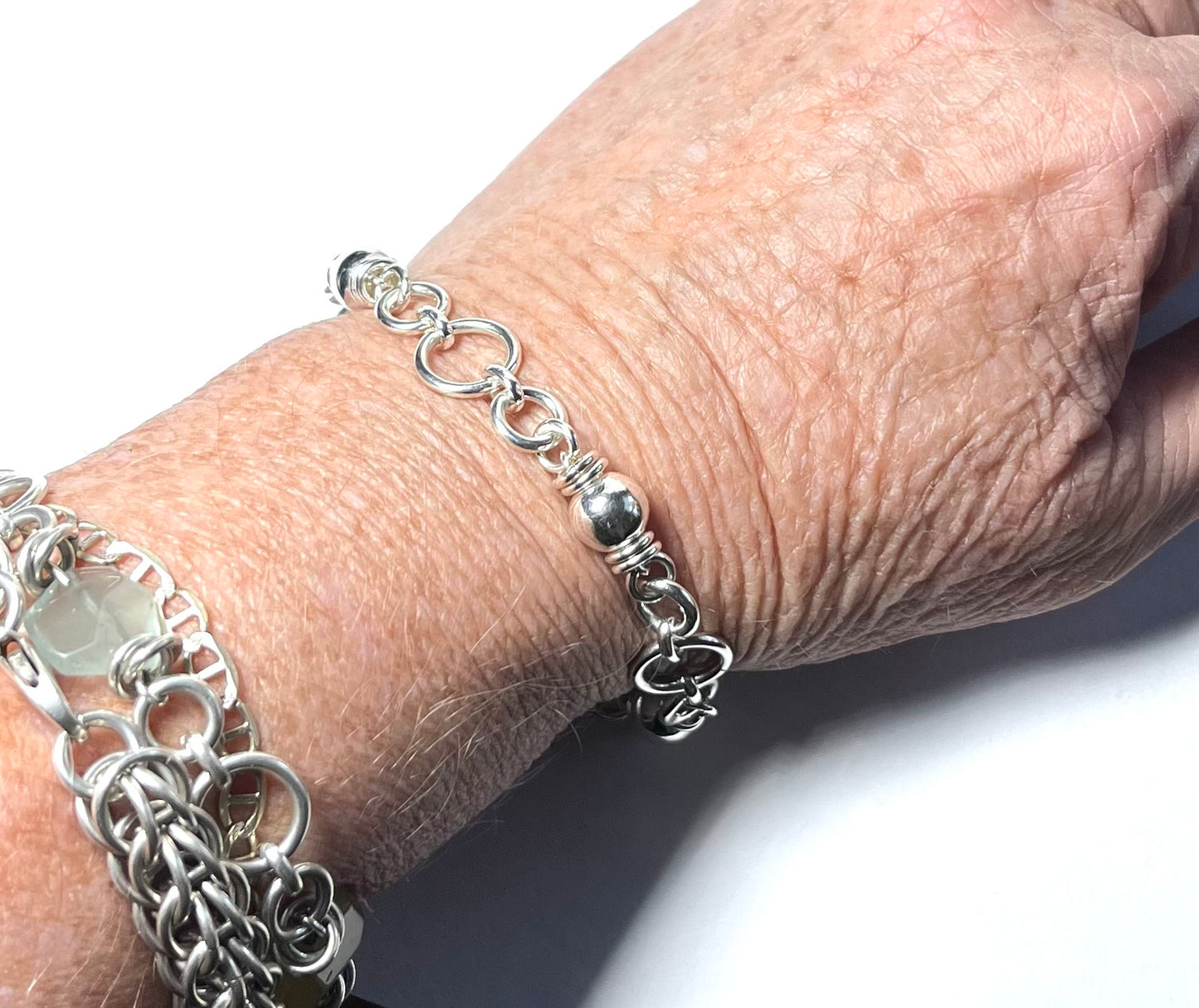 Sterling Silver Link and Bead Bracelet