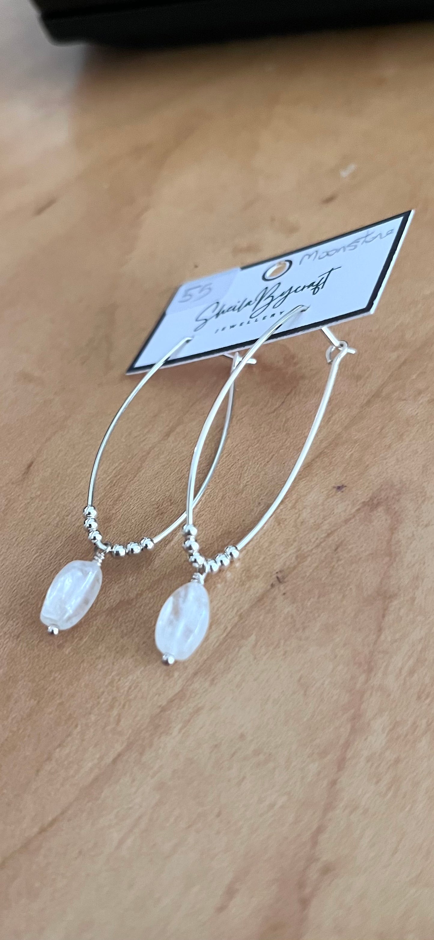 Sterling and Moonstone Oval Hoop Earrings