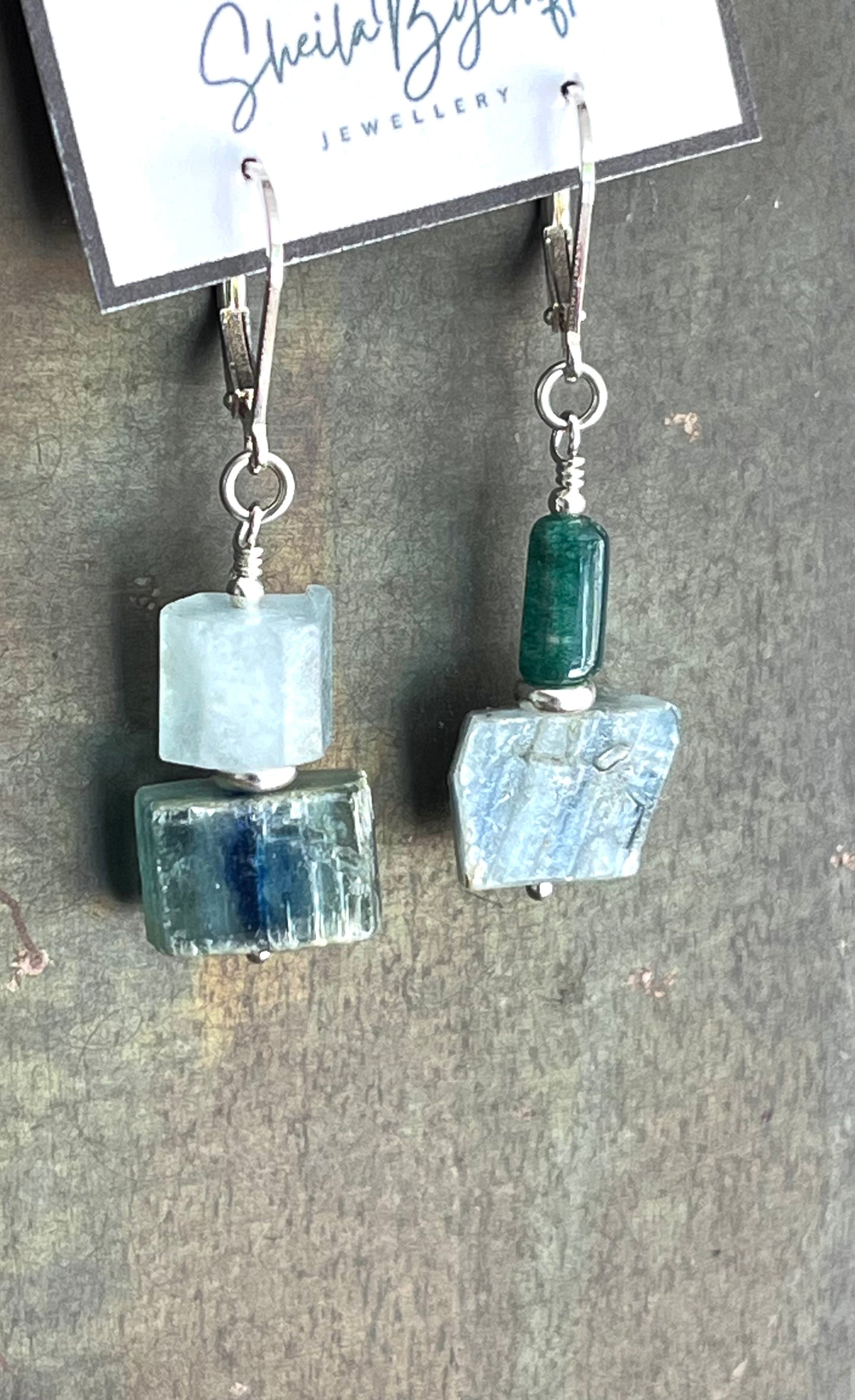 Sterling Silver Earrings with Kyanite, Aquamarine and Green Aventurine