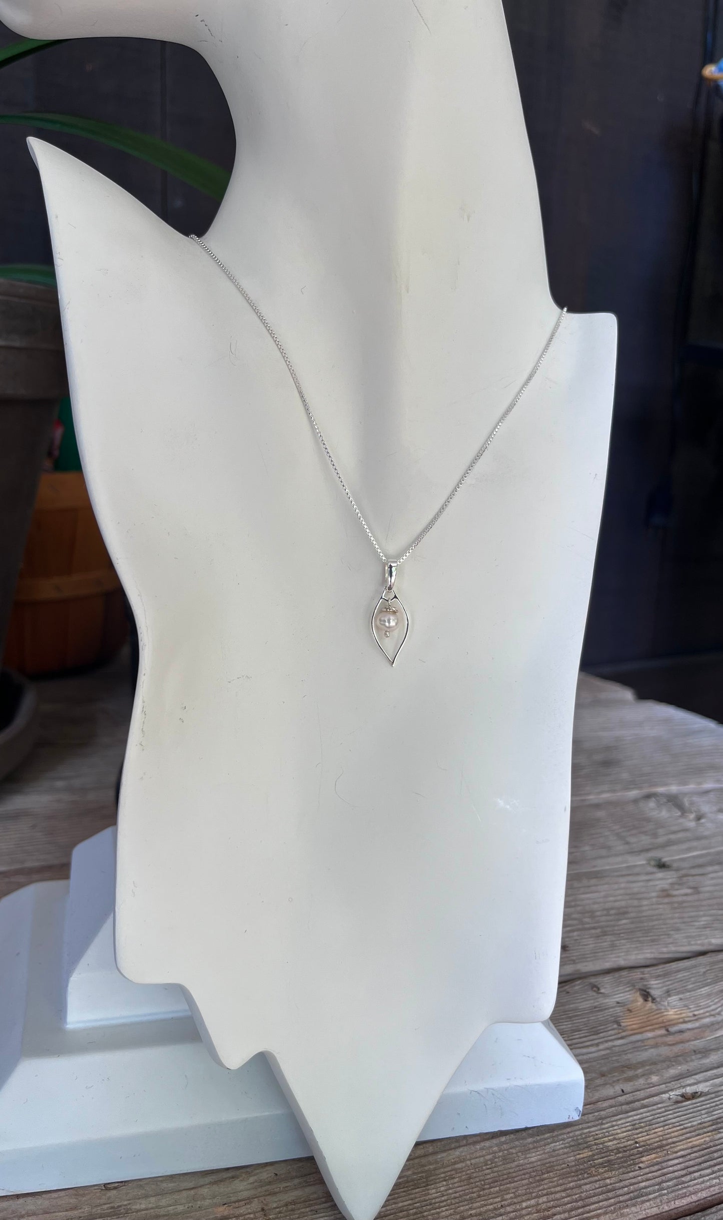 Freshwater Pearl and Sterling Pendant on 16” Square Cable Link Sterling Chain