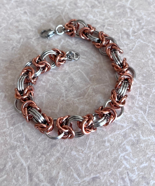 Stainless Steel and Copper Chainmail Chunky Bracelet