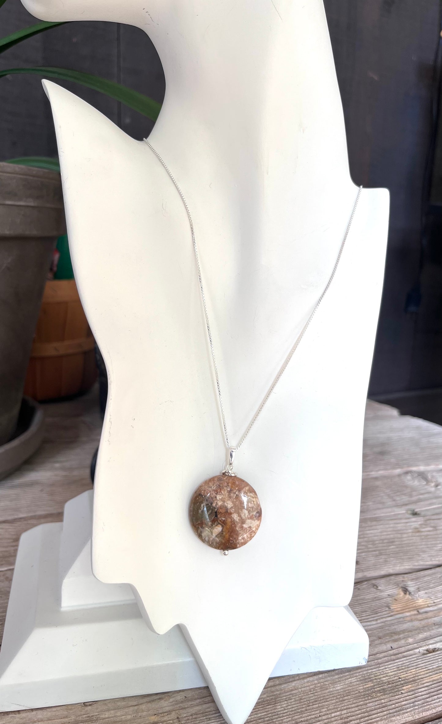 Sterling and Jasper Pendant on 18” Sterling Box Link Chain