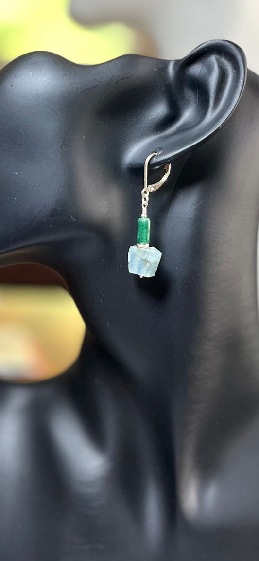 Sterling Silver Earrings with Kyanite, Aquamarine and Green Aventurine