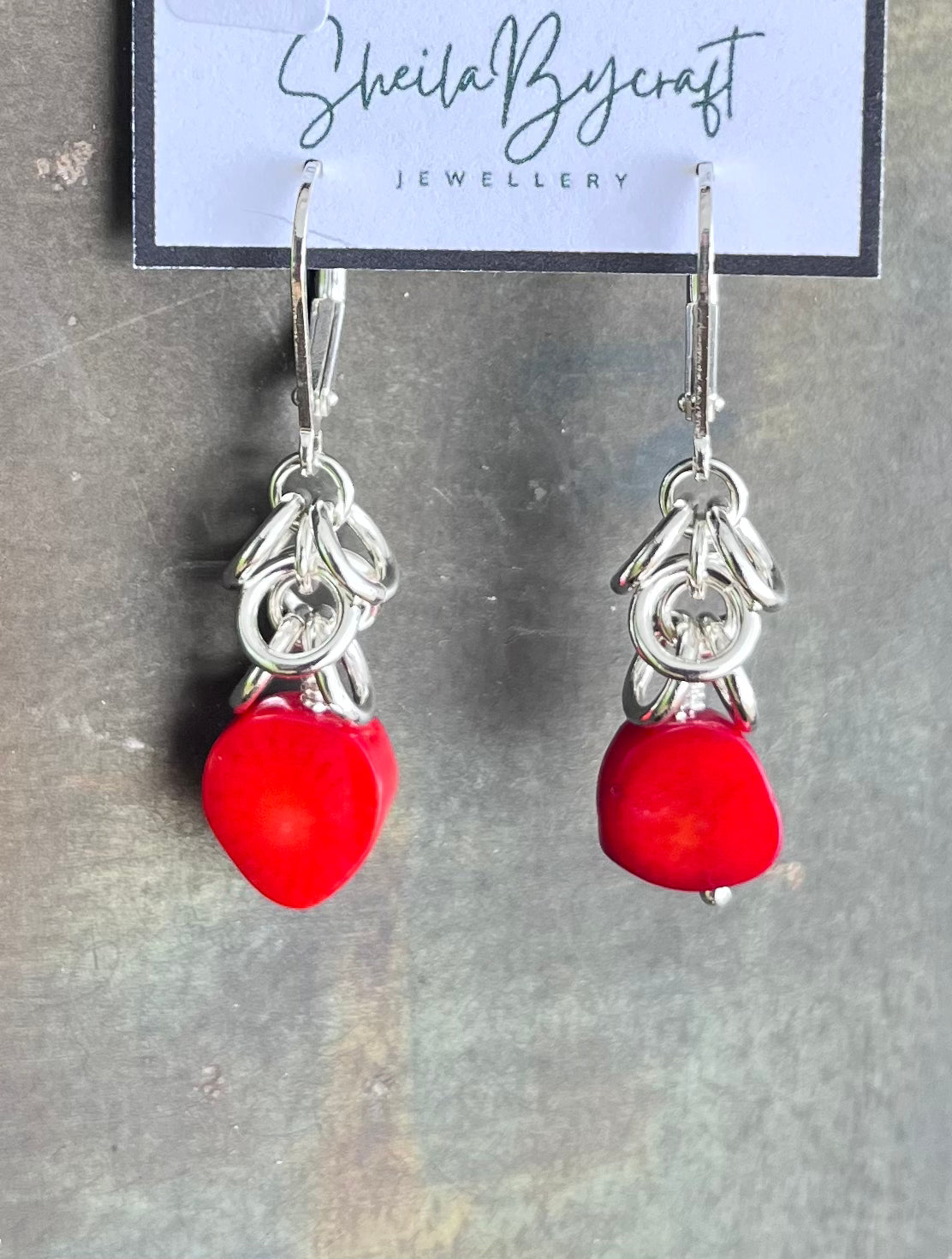 Red Coral Shaggy Sterling Earrings