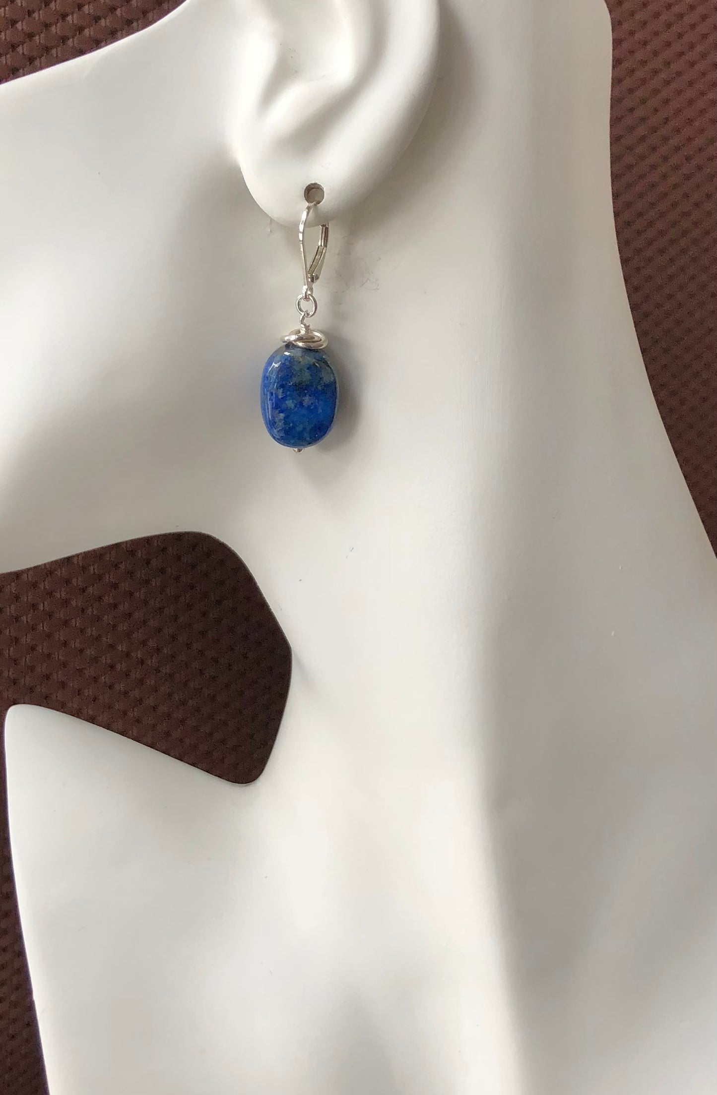 Oval Lapis Gemstone and Sterling Silver Earrings
