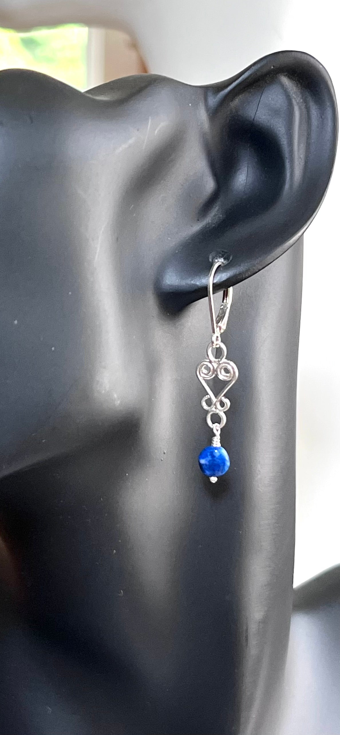 Sterling Silver Filigree Earrings with Lapis Lazuli Nuggets