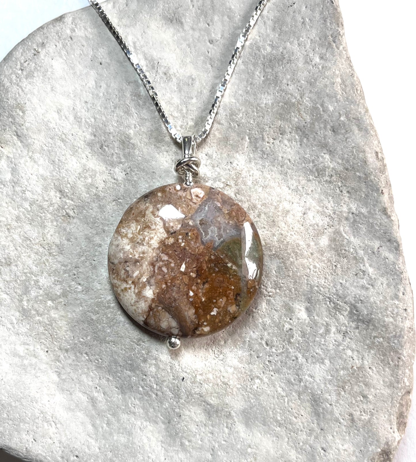 Sterling and Jasper Pendant on 18” Sterling Box Link Chain