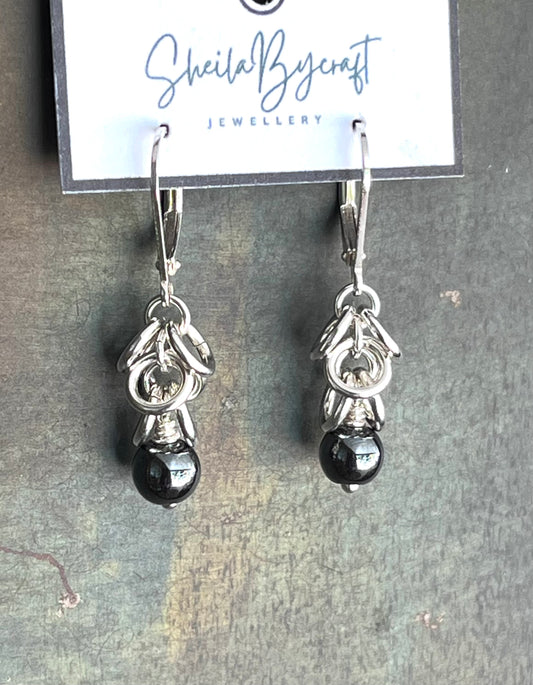 Sterling Silver Shaggy Earrings with Hematite Drop