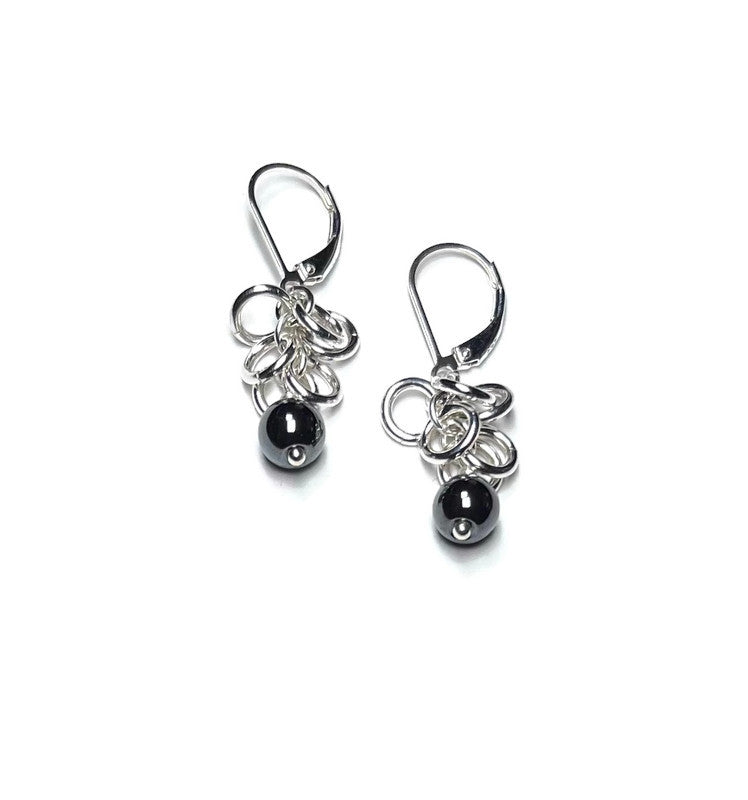 Shaggy Sterling Earrings - Hematite Bead
