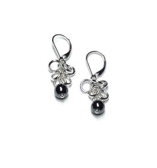 Shaggy Sterling Earrings - Hematite Bead