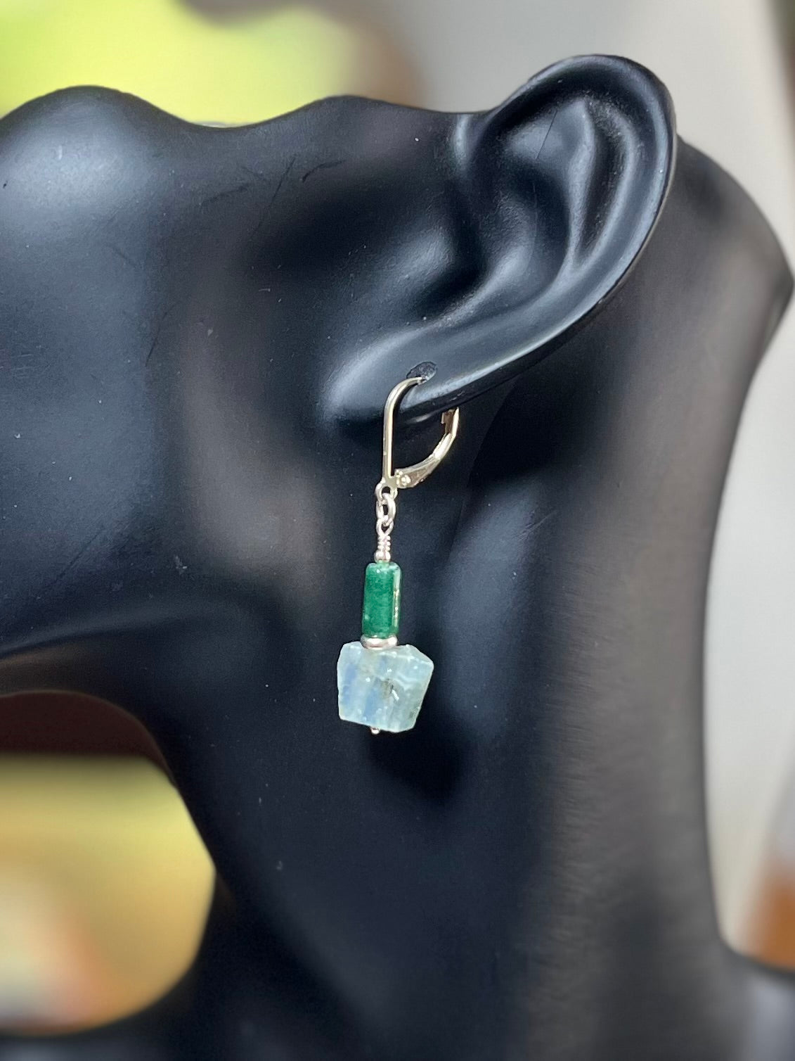 Sterling Silver Earrings with Kyanite, Aquamarine and Green Aventurine