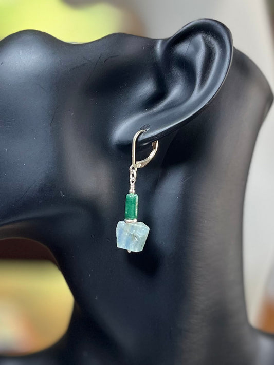 Sterling Silver Earrings with Kyanite, Aquamarine and Green Aventurine