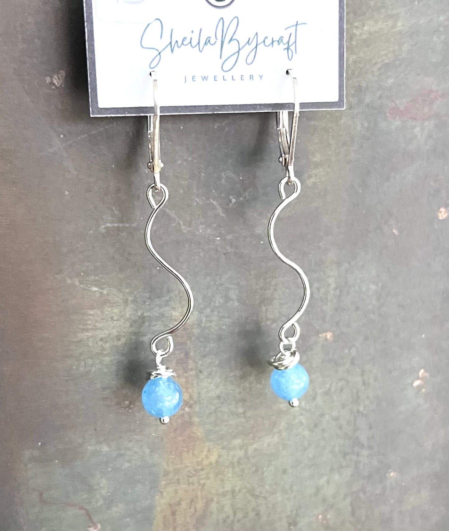 Wave Earrings | Sterling Silver and Aquamarine