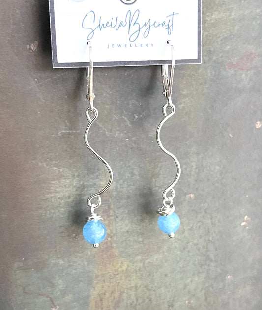 Wave Earrings | Sterling Silver and Aquamarine