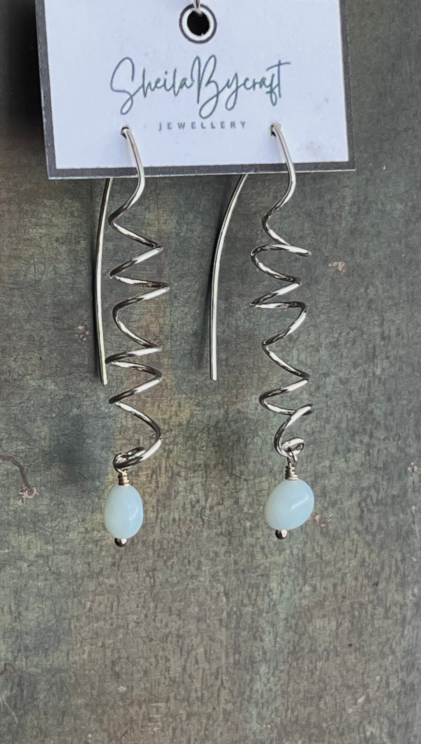 Sterling Silver Spiral Earrings with Amazonite Gemstone drops