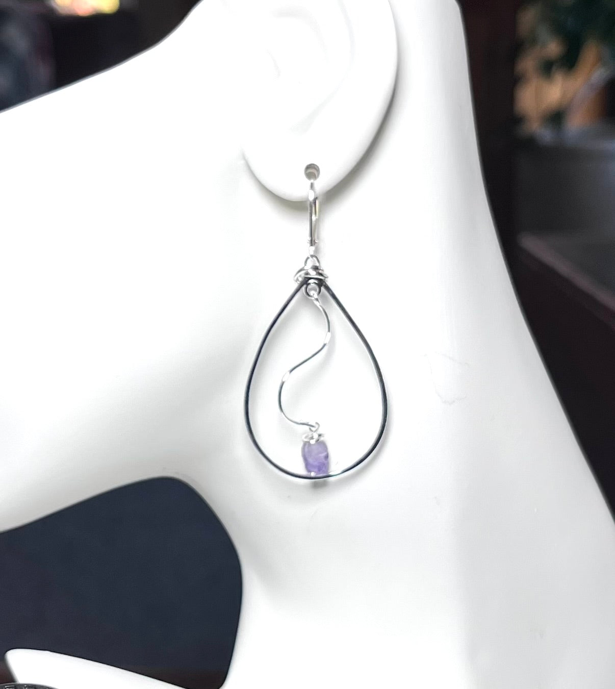 Wave Earrings - Sterling Teardrop -Amethyst
