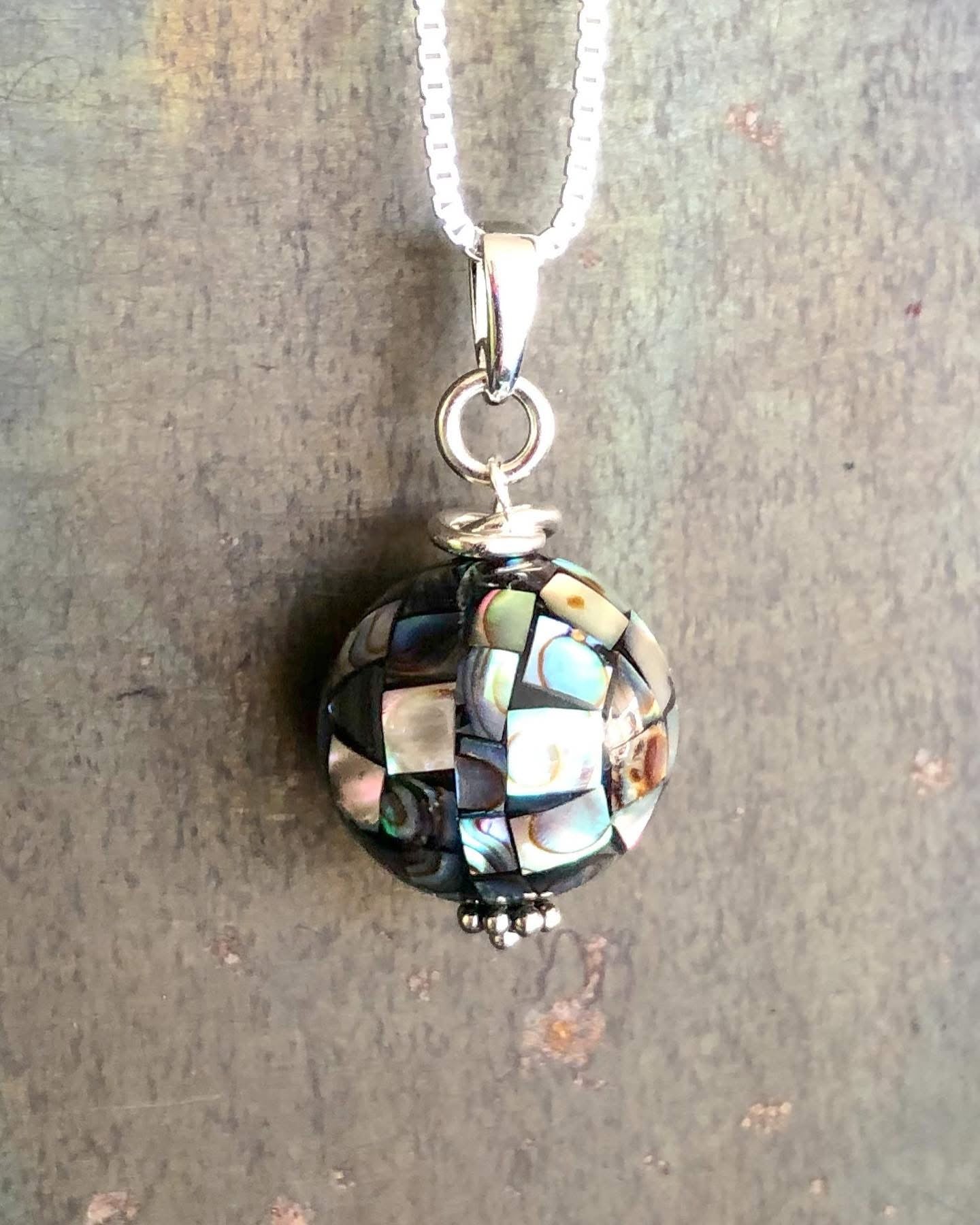Abalone Pendant on 20” Box Link Sterling Chain