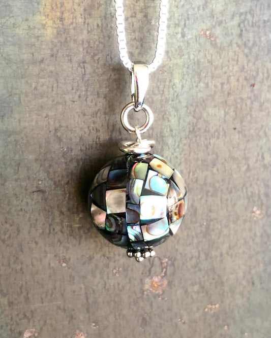 Abalone Pendant on 20” Box Link Sterling Chain