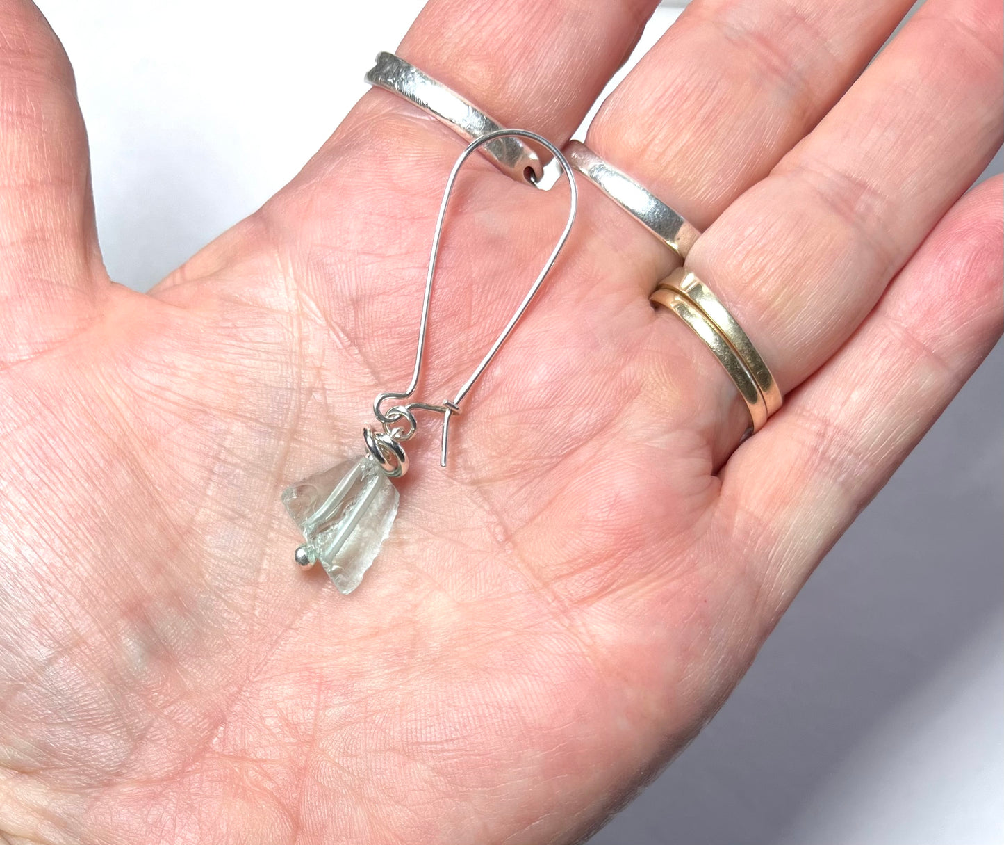 Aquamarine Blue Opalite Long Sterling Earrings