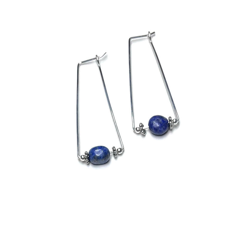 Blue Lapis Lazuli Rectangular Hoops
