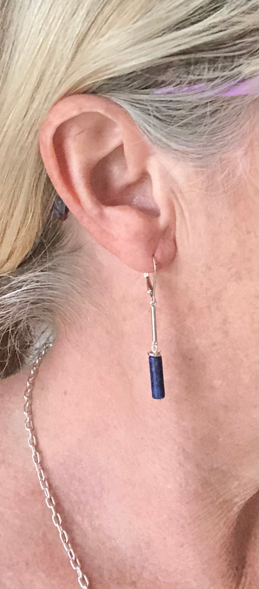 Blue Lapis Lazuli Cylinder Earrings