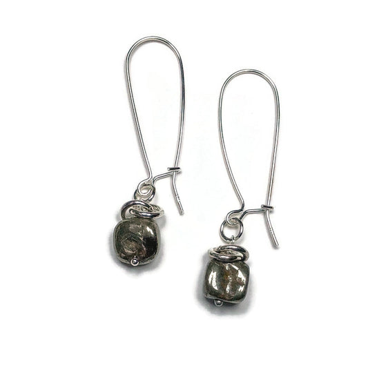 Pyrite and Sterling Long Earrings