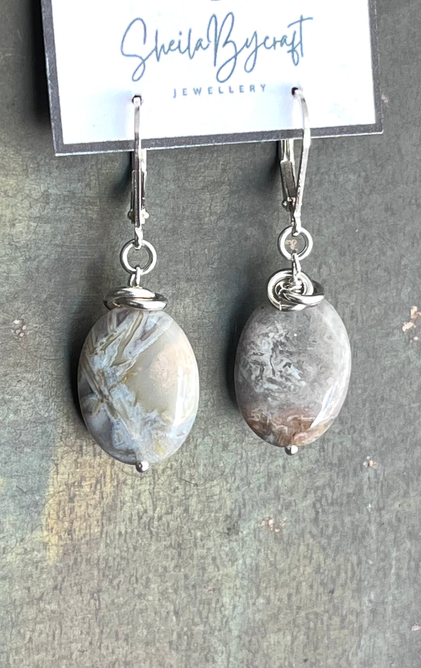 Lace Agate and Sterling Silver Earrings