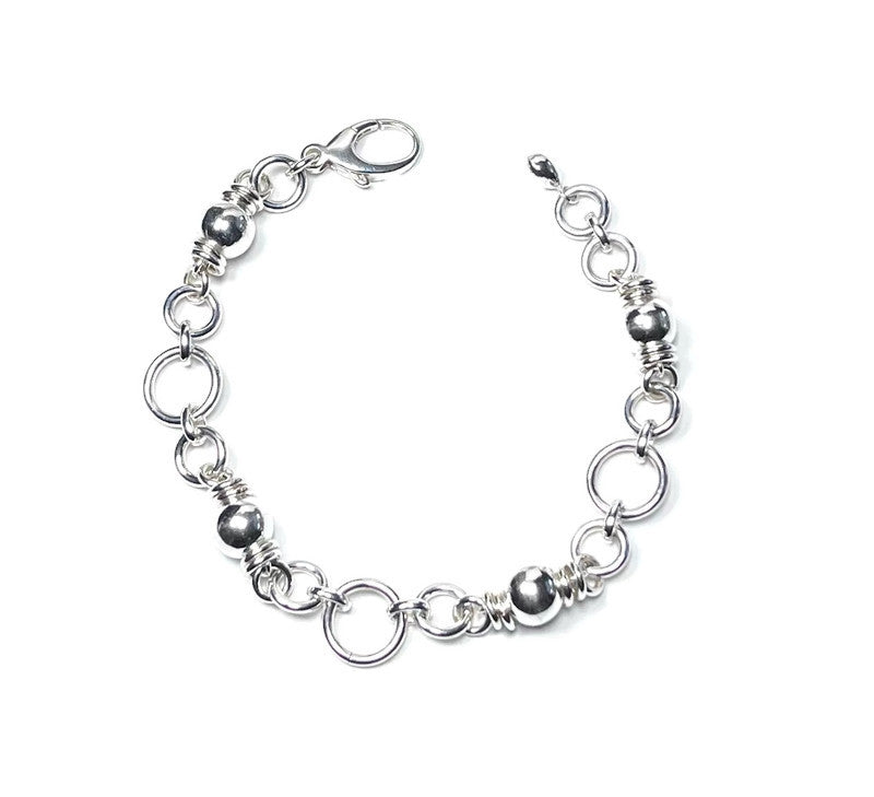 Sterling Silver Link and Bead Bracelet