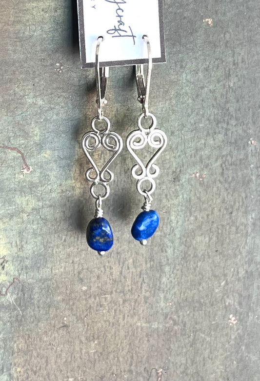 Sterling Silver Filigree Earrings with Lapis Lazuli Nuggets