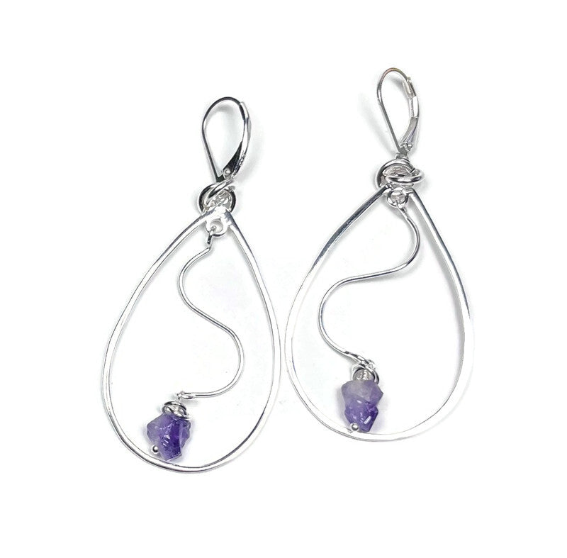 Wave Earrings - Sterling Teardrop -Amethyst