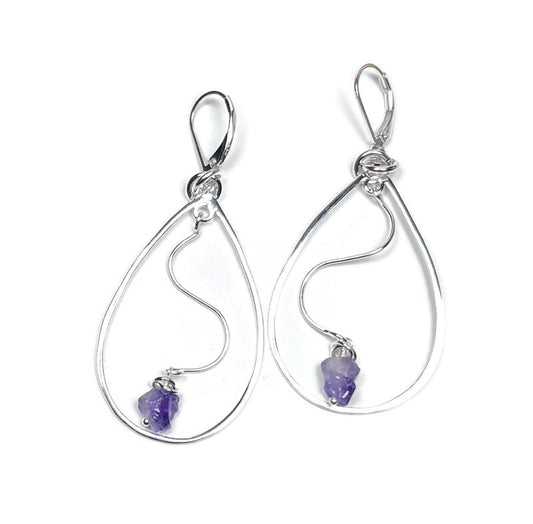 Wave Earrings - Sterling Teardrop -Amethyst