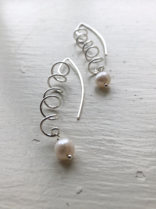 Spiral Earring with Freshwater Pearl Drop