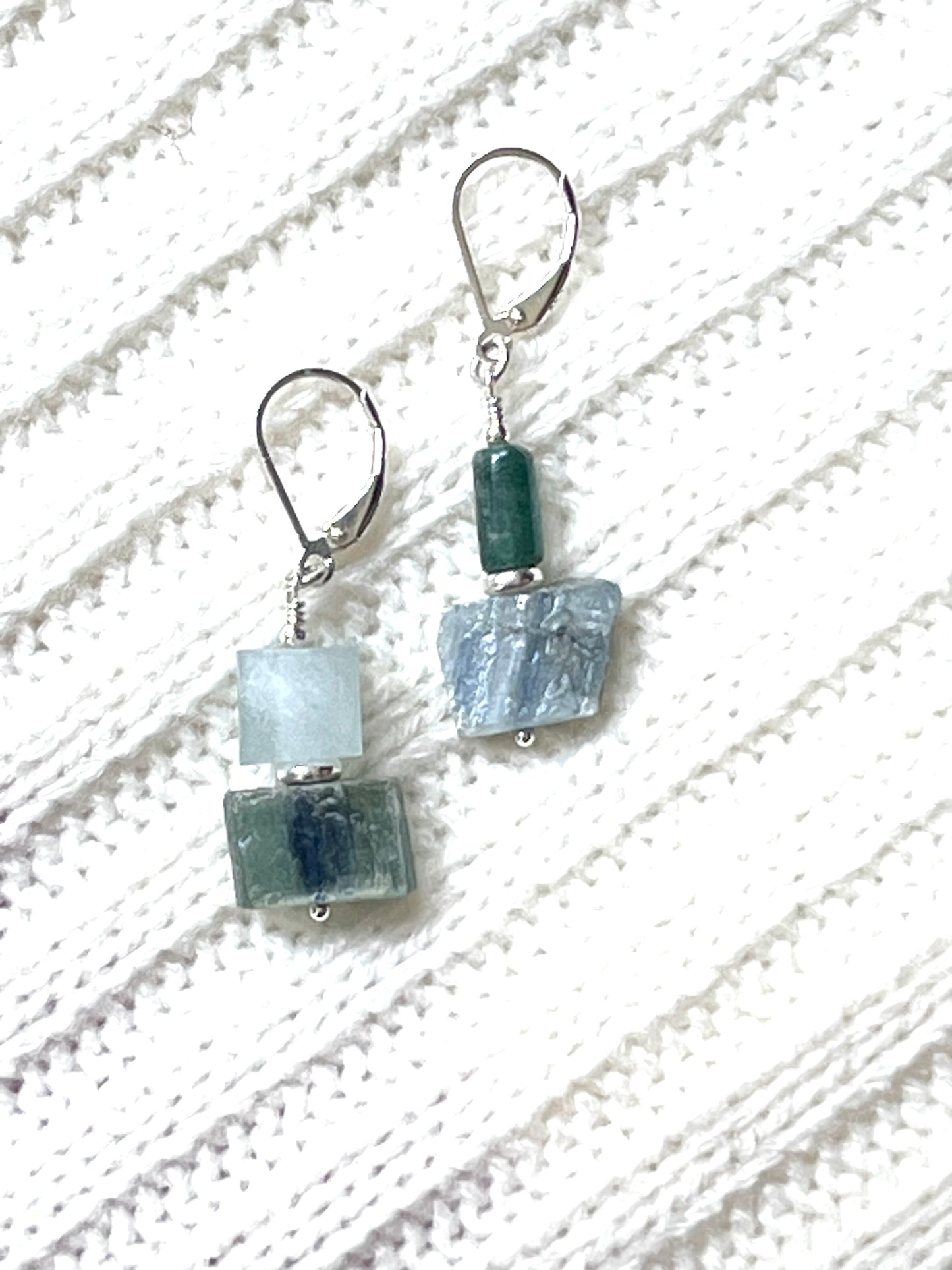 Sterling Silver Earrings with Kyanite, Aquamarine and Green Aventurine