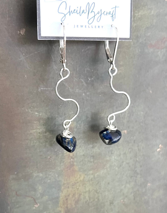 Wave Earrings | Sterling Silver and Blue Jasper Gemstones