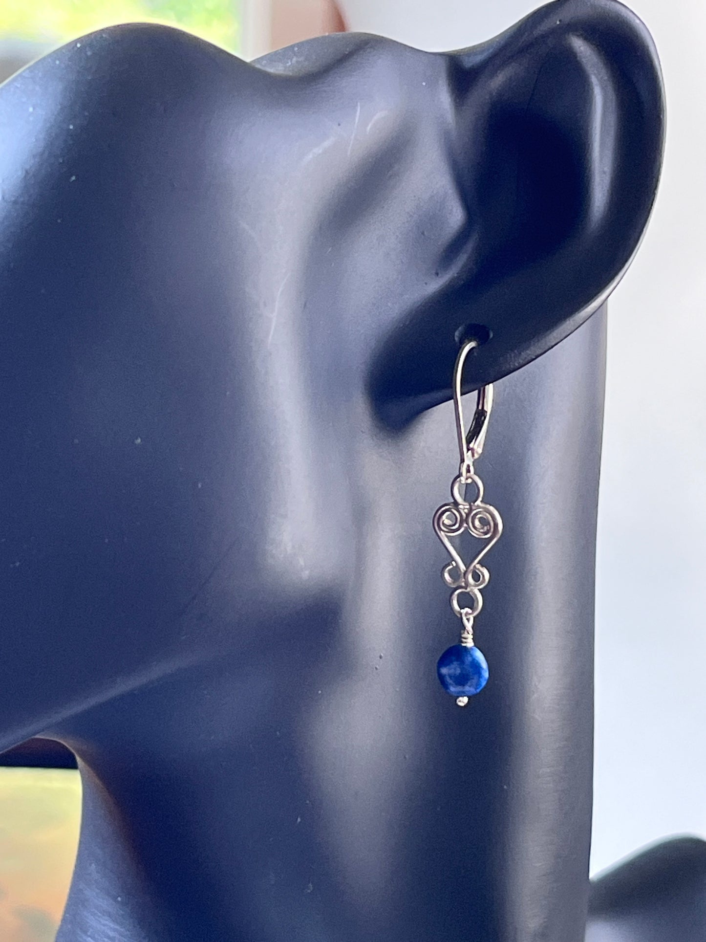 Sterling Silver Filigree Earrings with Lapis Lazuli Nuggets