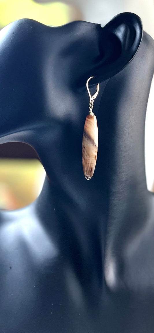Sterling Silver and Long Agate Gemstone Earrings