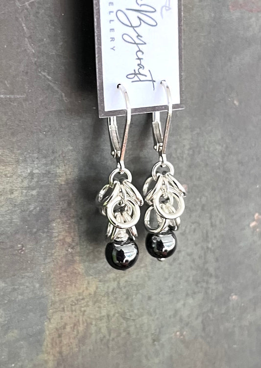 Shaggy Sterling Earrings - Hematite Bead