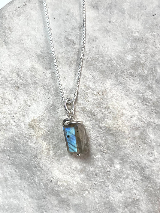 Sterling Silver and Labradorite Pendant on 16” Sterling Box Link Chain