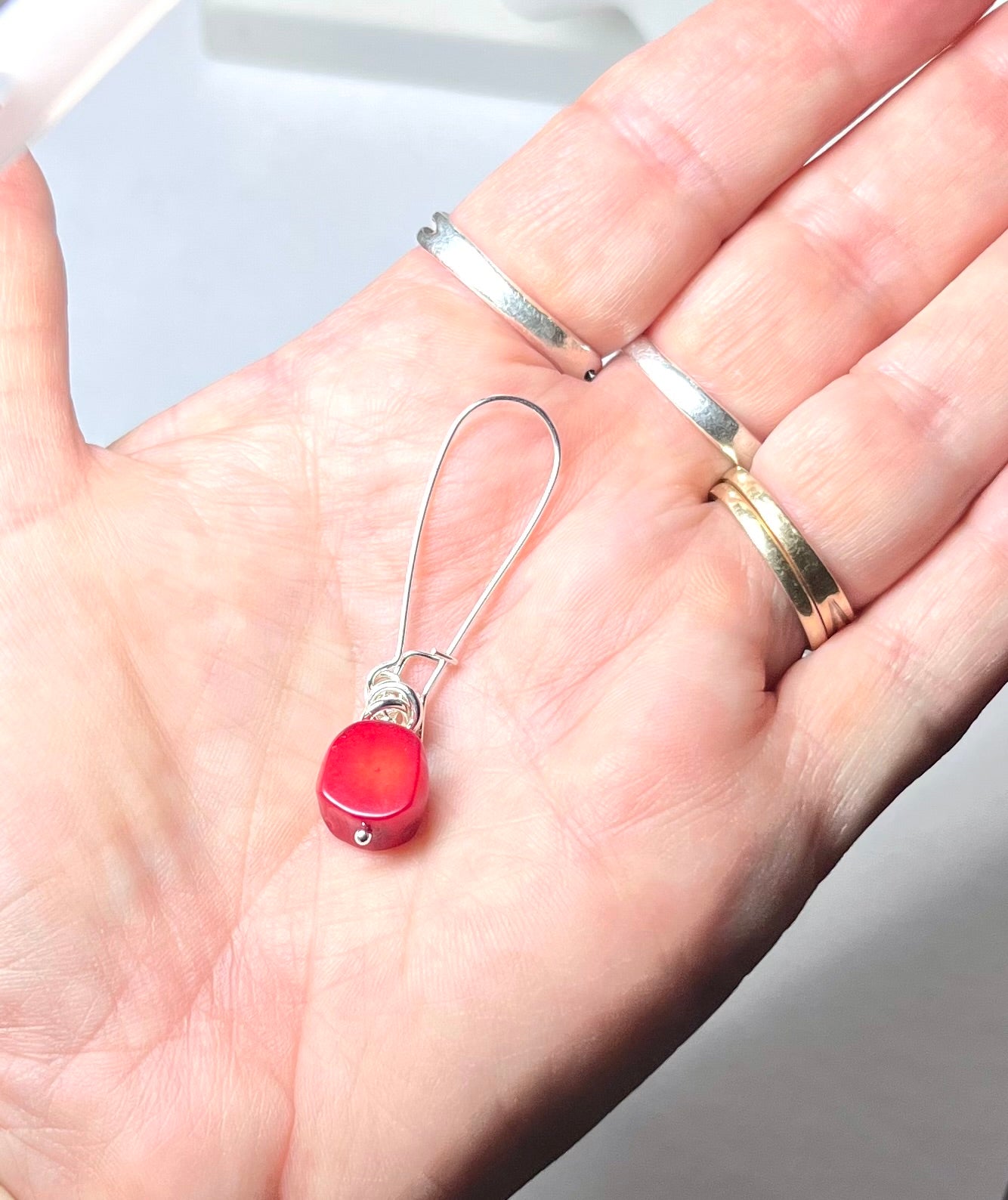 Red Coral and Sterling Silver Long Earrings