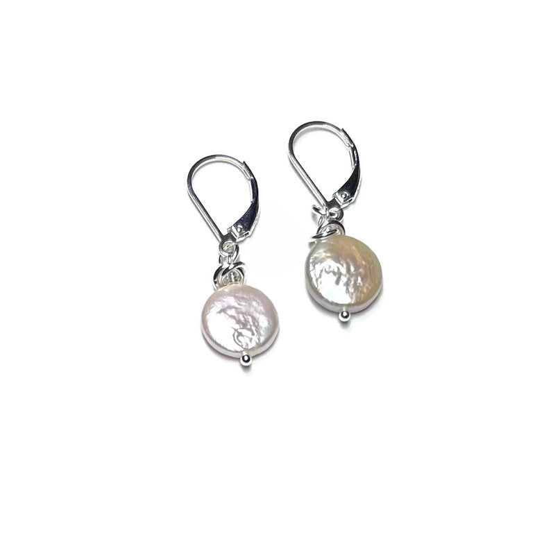 Freshwater Pearl Coin Earrings | Sterling Silver
