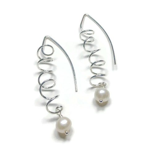 Spiral Earring with Freshwater Pearl Drop