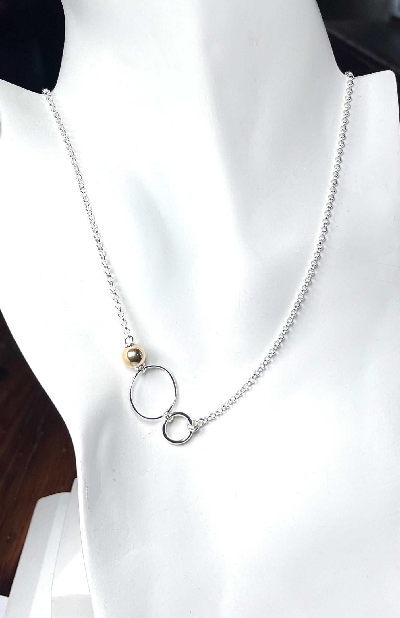 Offset Chain Necklace - Sterling with 14k gold filled bead