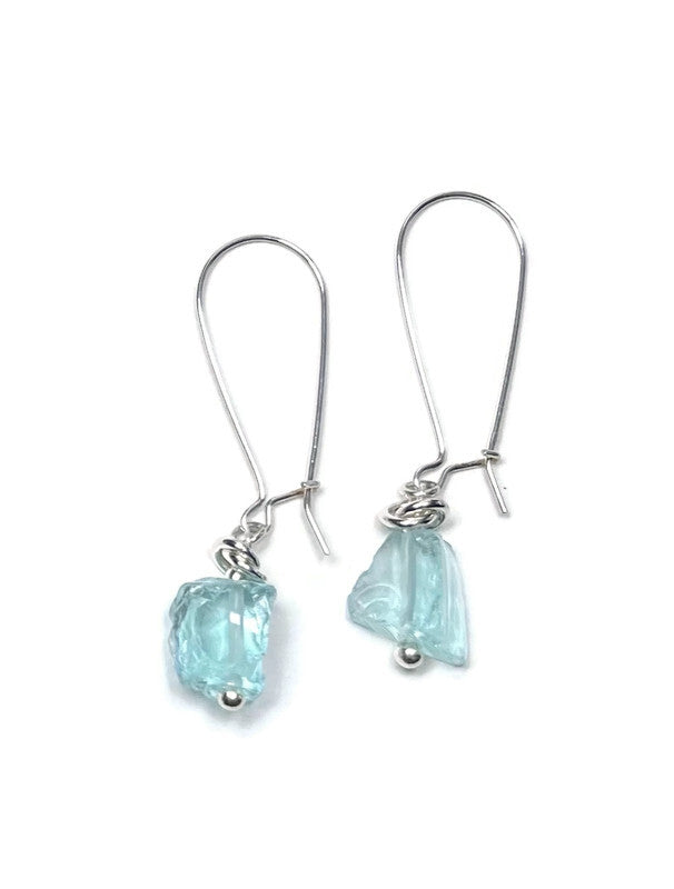 Aquamarine Blue Opalite Long Sterling Earrings